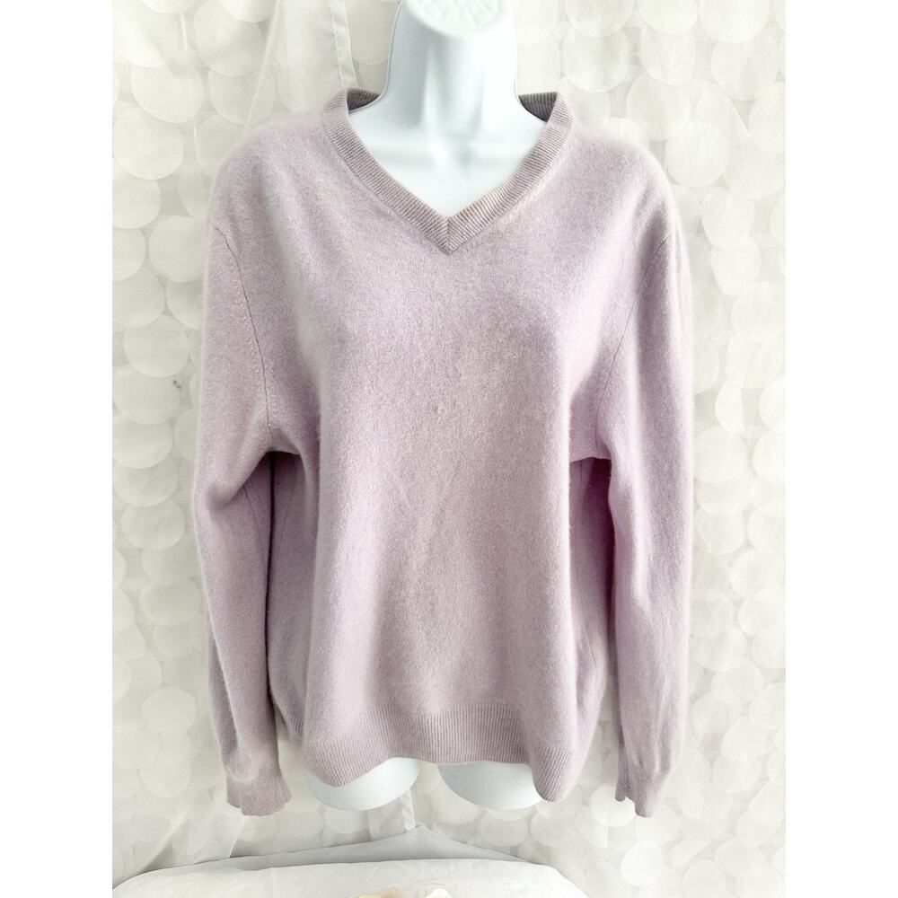VTG 100% Cashmere Women’s XL Lavender V Neck Pullover Sweater Allen Solly